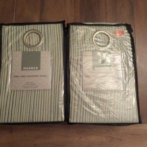 Brand New Lined Grommet Panel Blue/Cream strip Curtains